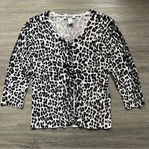 White House Black Market Black and White Leopard Button Cardigan